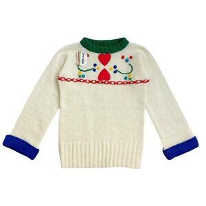 70s Vintage Bell Sleeve Heart Patch Sweater Embroidered Mohair Wool Colorblock.